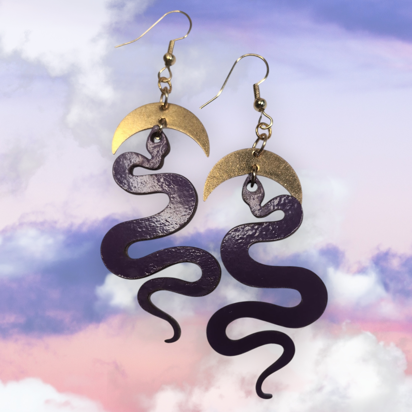 Purple Snake and Moon Earrings (1)