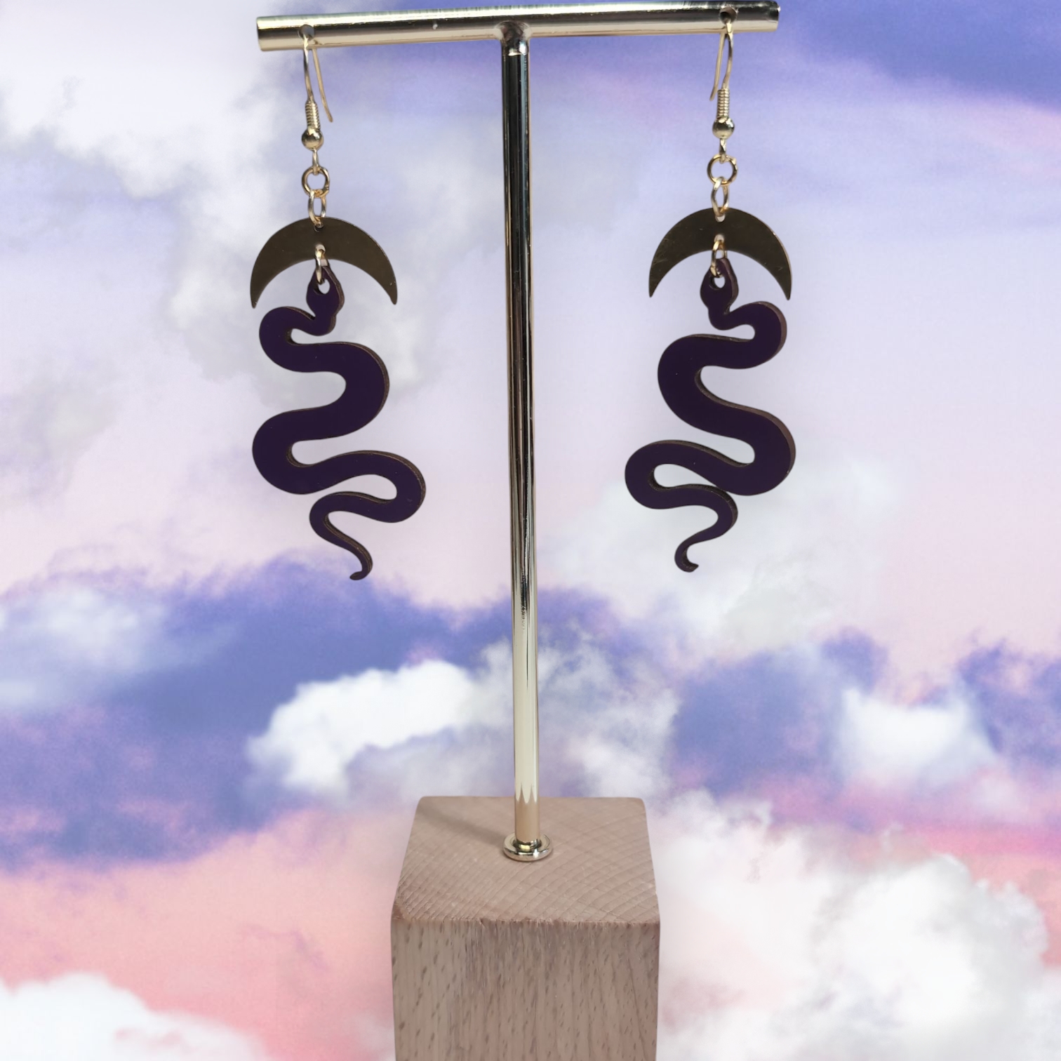 Purple Snake and Moon Earrings (2)