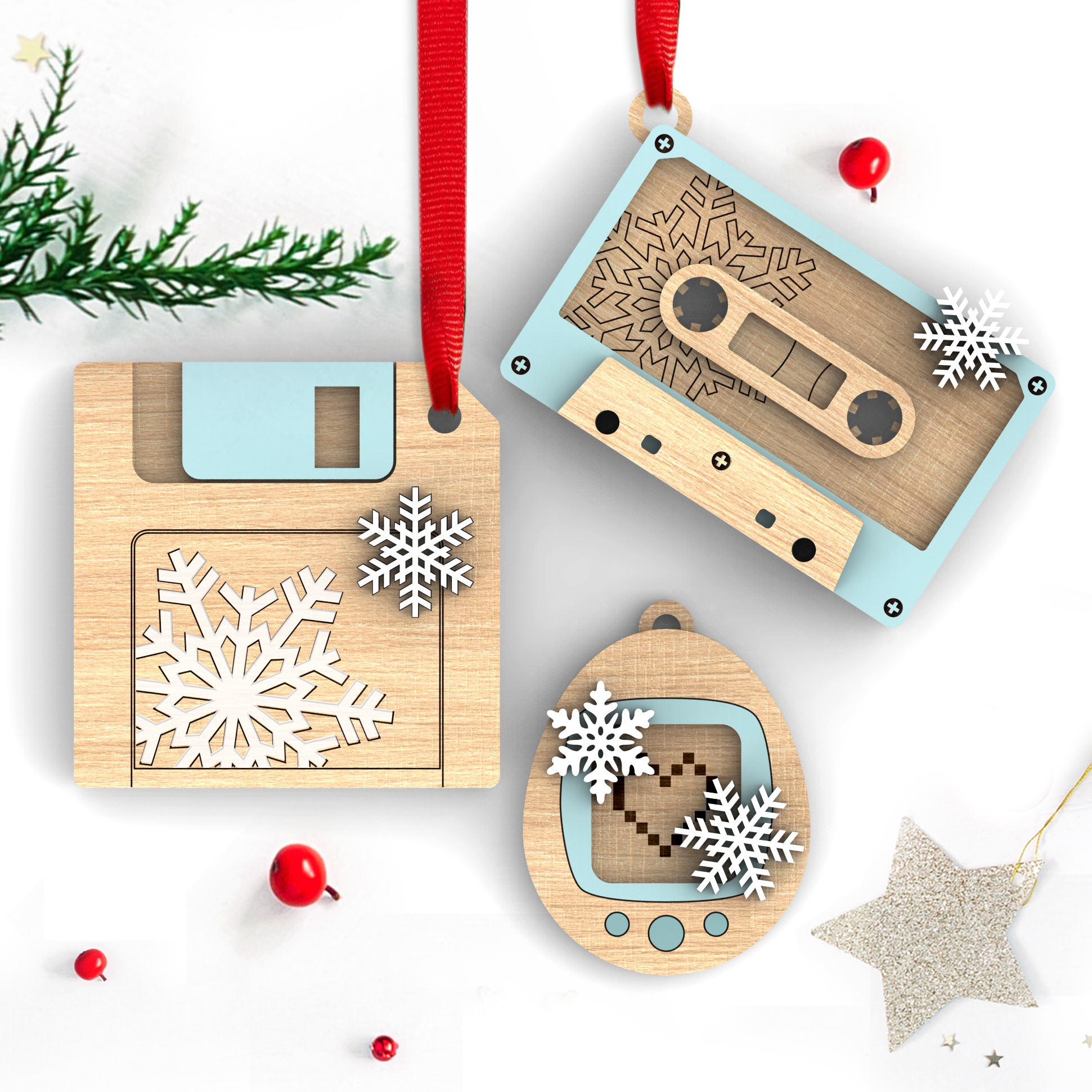 80's retro christmas tree ornaments SVG files